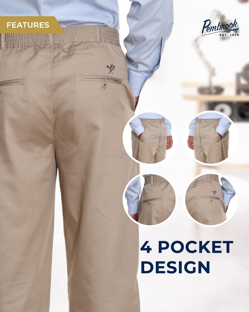 Pembrook Men's Adaptive Pants for Seniors - Elastic Waist with Zipper and Button | Senior Tan Pants - Image 4